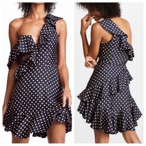 Zimmermann Navy Polka Dot One Shoulder Dress